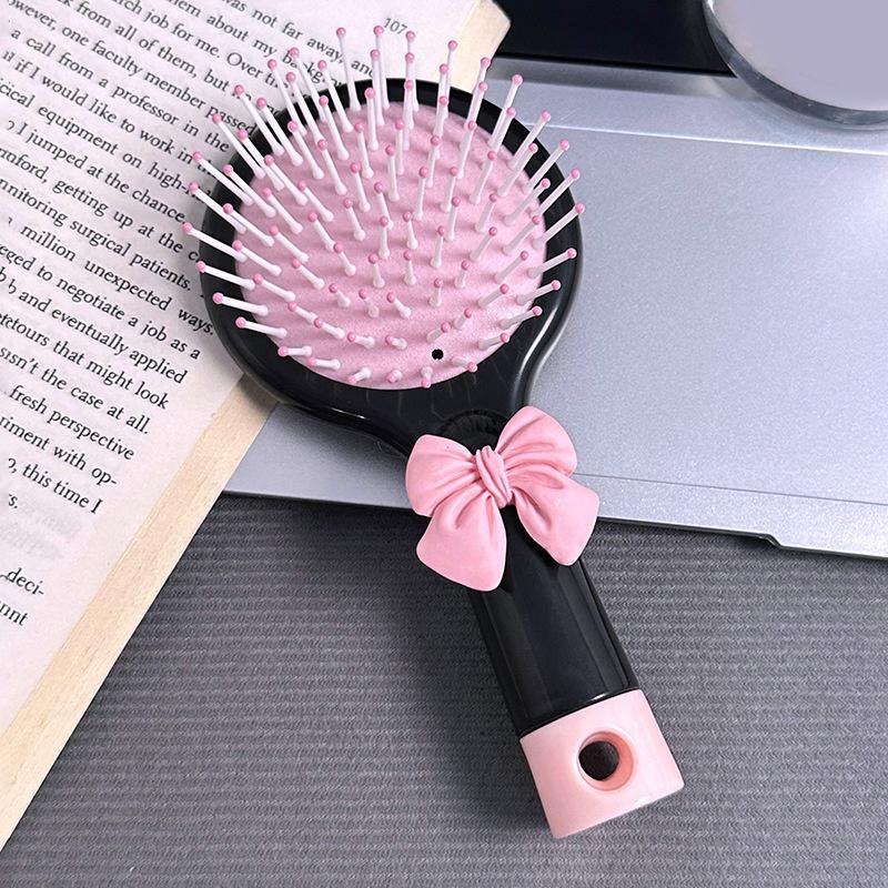 Cute Bow 2-In-1 Mirror Comb Cartoon Air Cushion Comb Portable Student Dormitory Girlfriend Style Handheld Hairdressing Comb