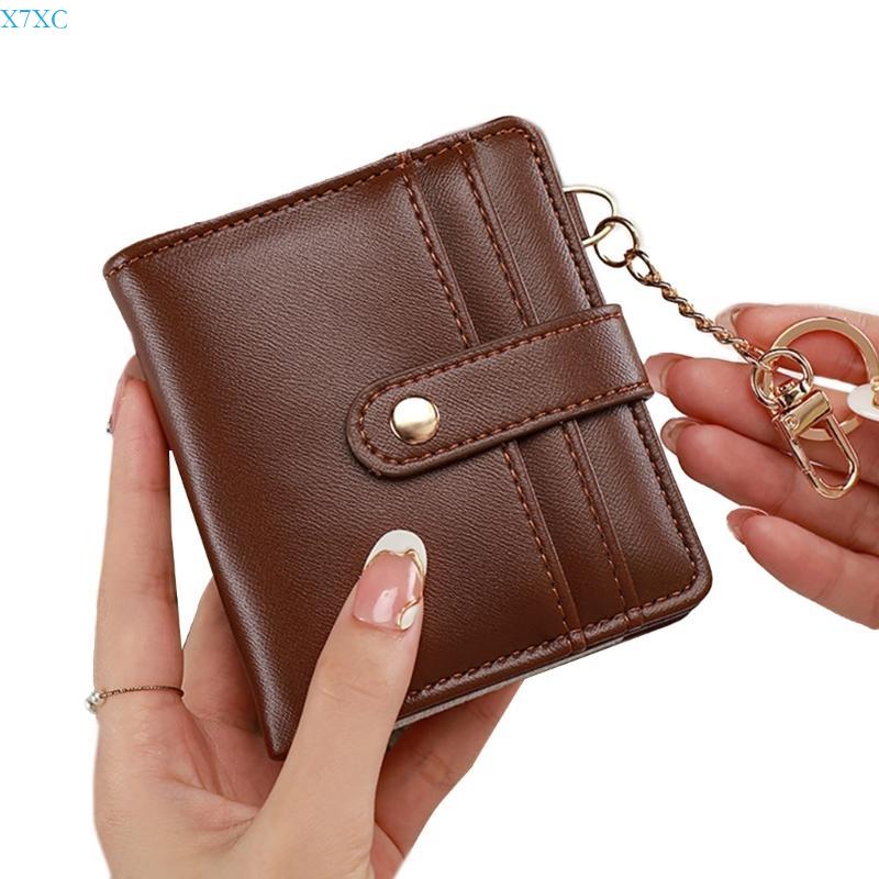 

X7XC Compact Women s Wallet with Keychain Zippered Coin Pocket and Clear Window Bifold Purse Card Holder for Daily Use