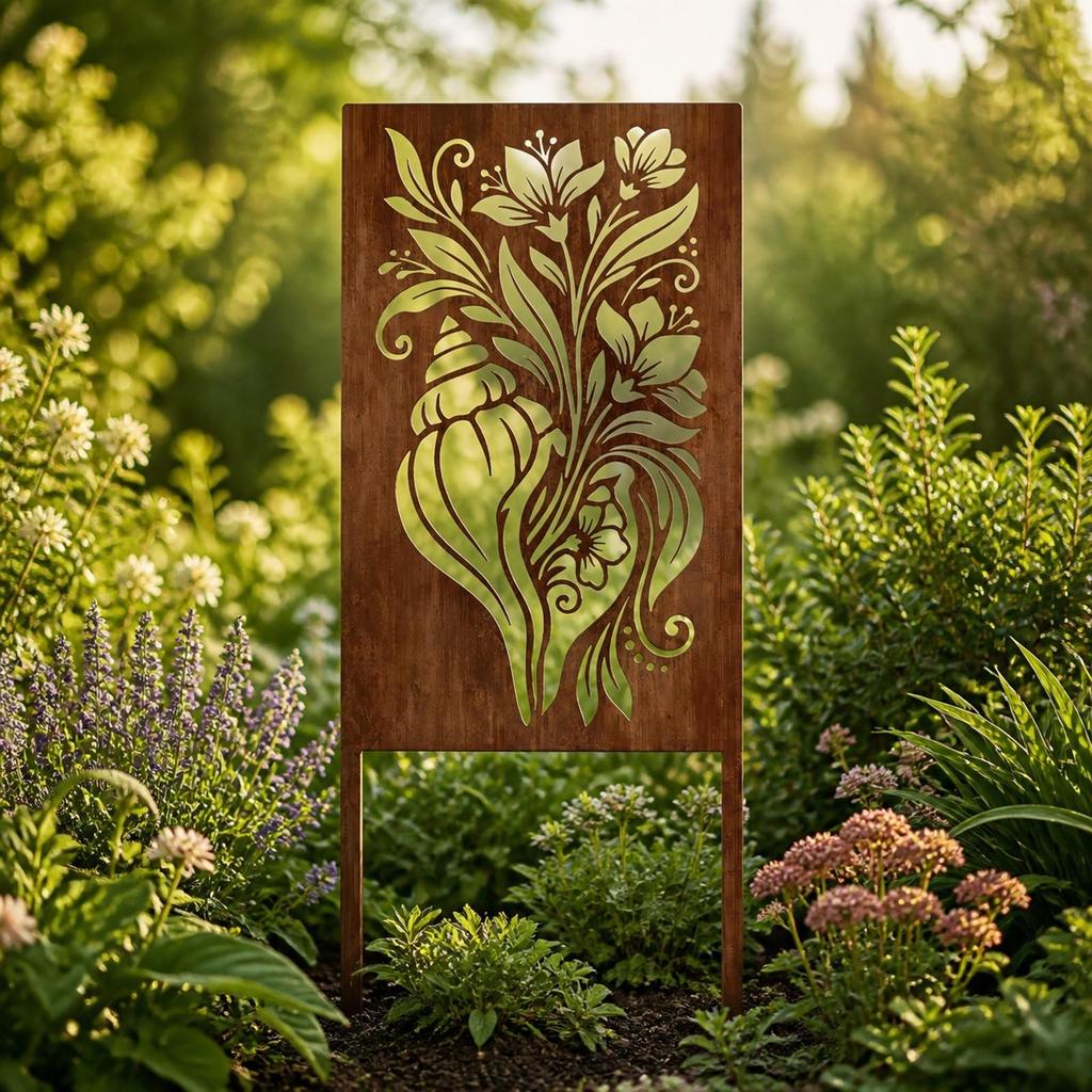 Iron Garden Stake with Openwork Weathered Tabletop Centerpiece Rustic for Patios