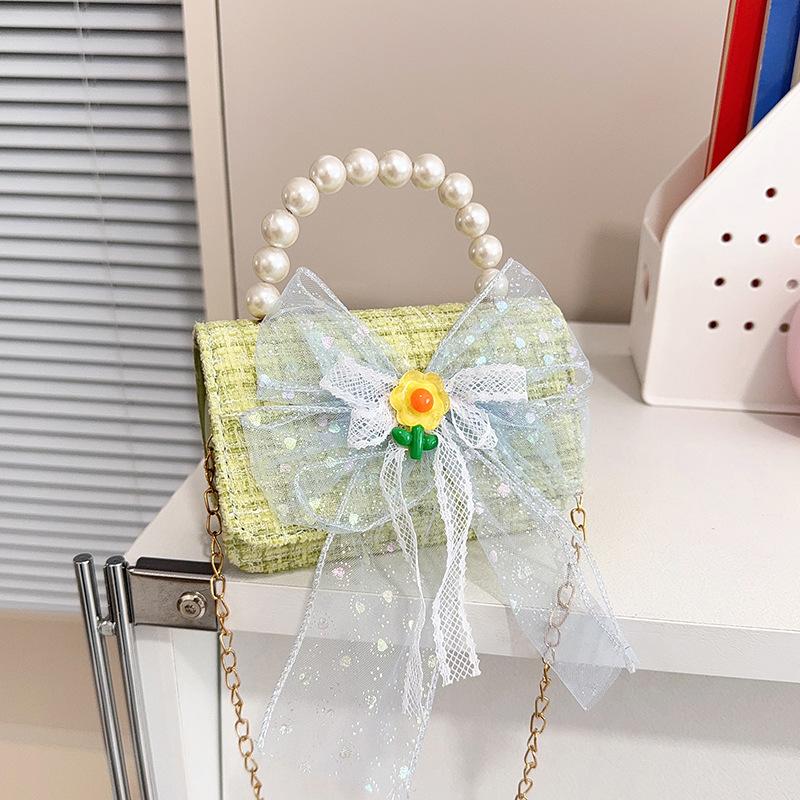 Children's bag female cartoon little princess messenger bag little girl pearl handbag chain bow change bag