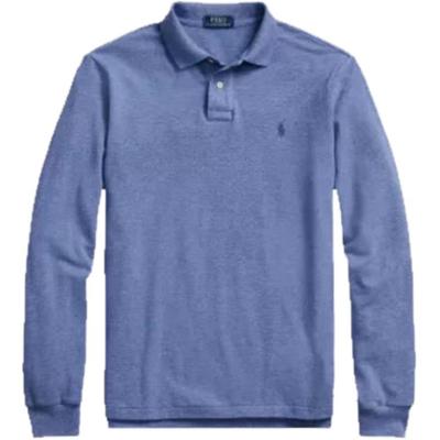 Polo FW22 Solid Color Logo Embroidered Mesh Long Sleeve Polo Shirt Men Tops Blue MNPOKNI16822282-420
