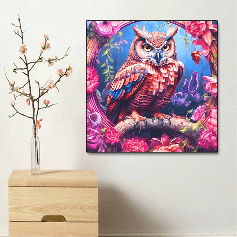 New Arrival 5D DIY Full Circle Diamond Painting "Owl In the Flower Bush" Embroidery Cross Stitch Home Decor Gift