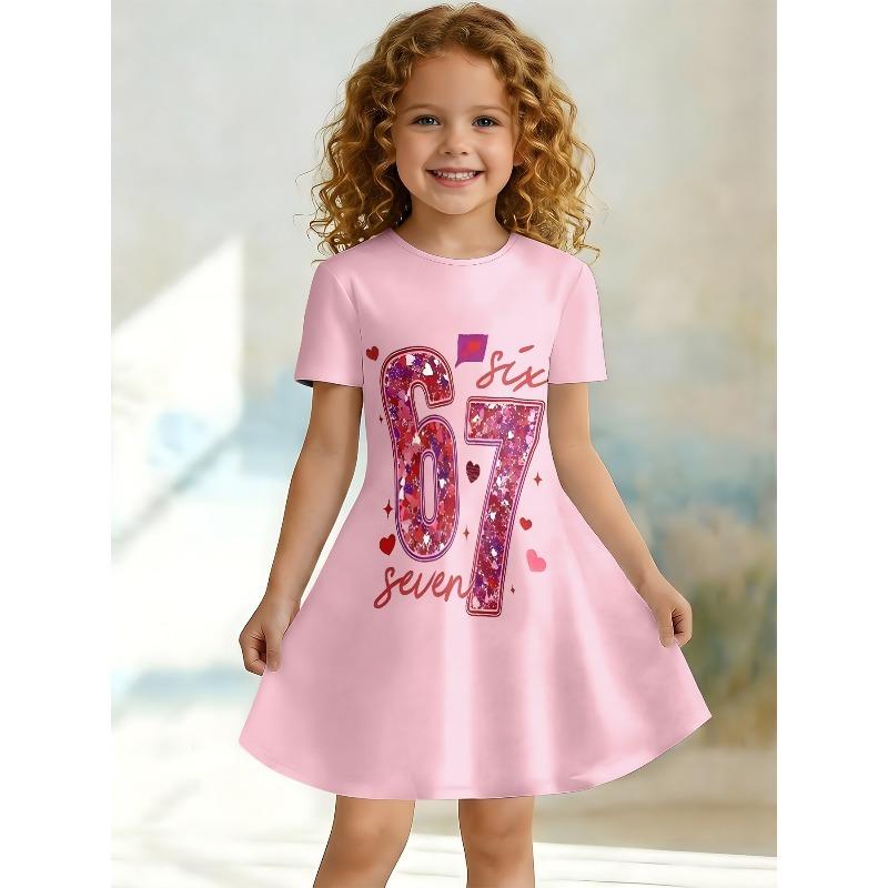 Swinging Dress for Young Children and Girls, Summer Short Sleeved Floral/animal Printed Casual Suitable for Birthday Parties