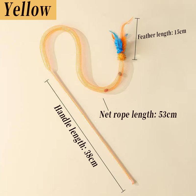 3pcs Mix Feather Teasing Cat Stick Elastic Mesh Tube With Feathered Furry Ball Cat Toy Rod Kitten Interactive Toys Pet Wand
