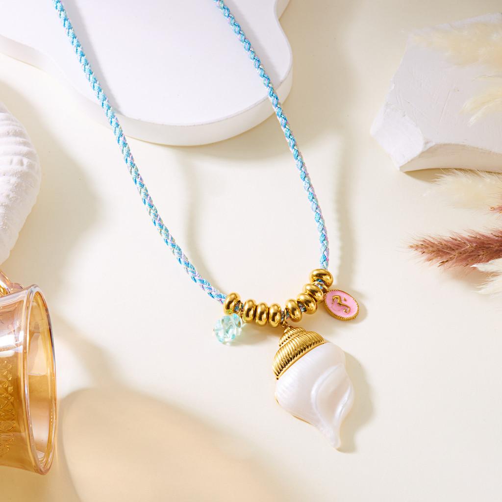 Bohemian Turquoise Shell Pendant Necklace With Stainless Steel Chain For Summer Vacation Style