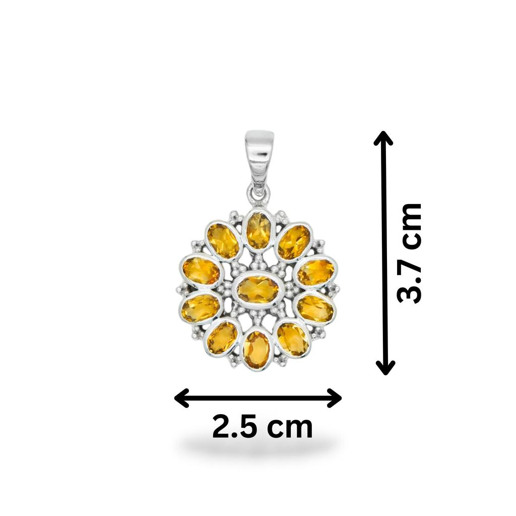 Citrine Floral Pendant, 925 Sterling Silver, Anniversary Gift