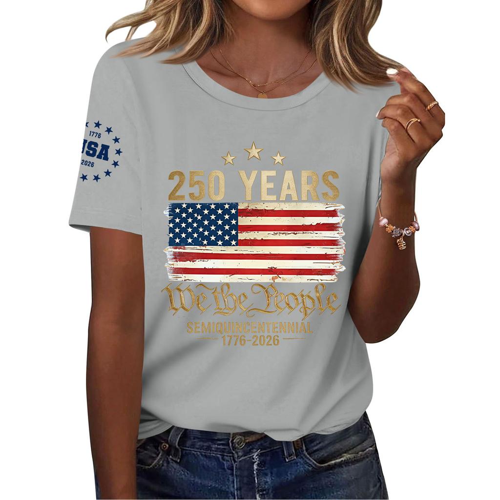 Women's Fashion Casual Printed Short Sleeve Round Neck Pullover Tops