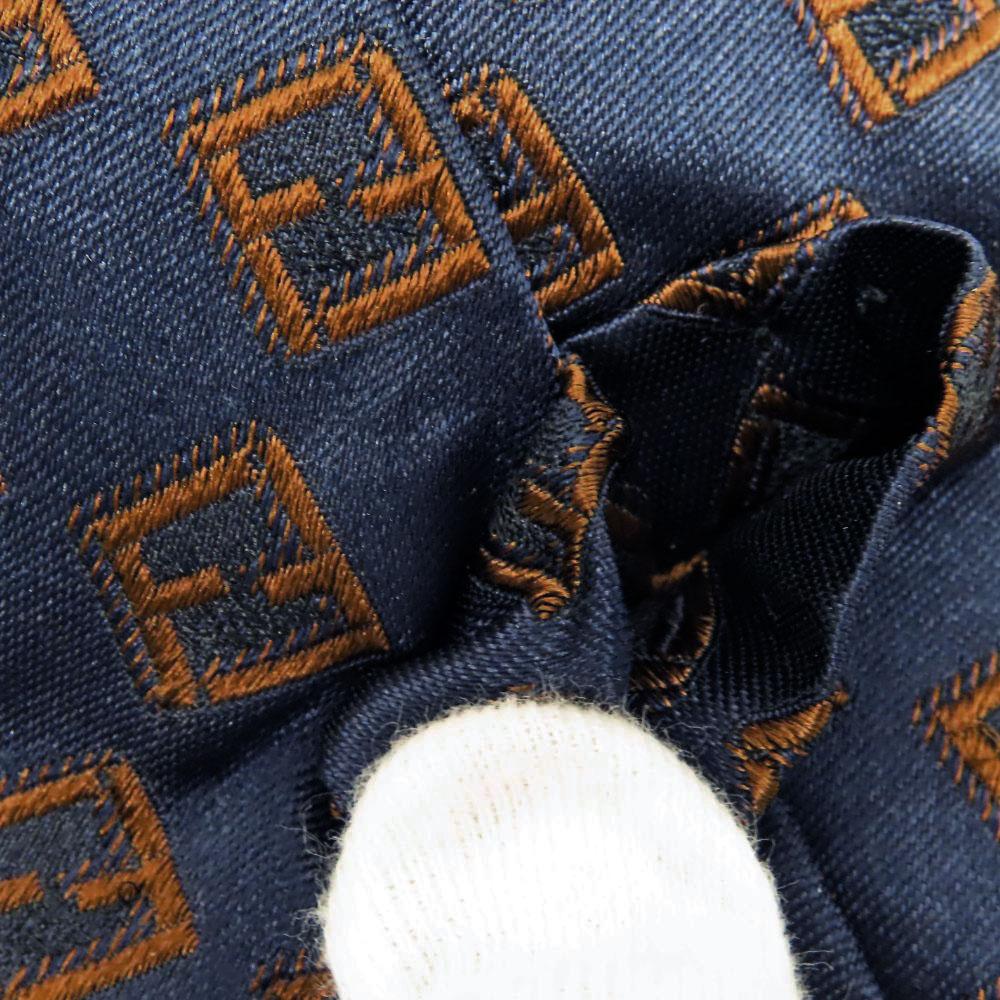 Used FENDI tie Overall handle silk Navy Brown business