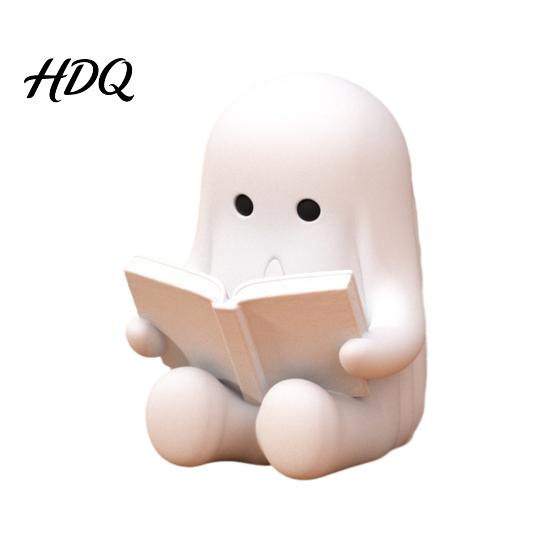 Bookworm Gift Ghost Reading Book Figurine 3D Printed Cute Mini Sitting Eco-friendly белый