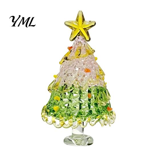 Decorative Christmas Collectibles Hand Blown Glass Tree Figurine, Mini Tabletop Seasonal Window Display Decor Xmas Ornament, Handmade Desktop Holiday