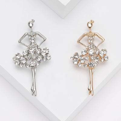Spilla con ragazza danzante in lega di strass, temperamento di alta qualità, spilla per gioielli da donna, abito, cappotto, corsage