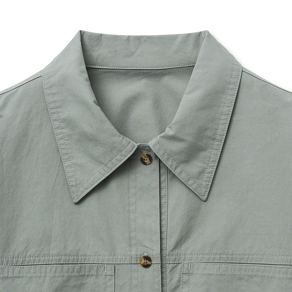 NOIRER FOR WOMAN Cotton Oversized Work Shirt (Khaki Beige)