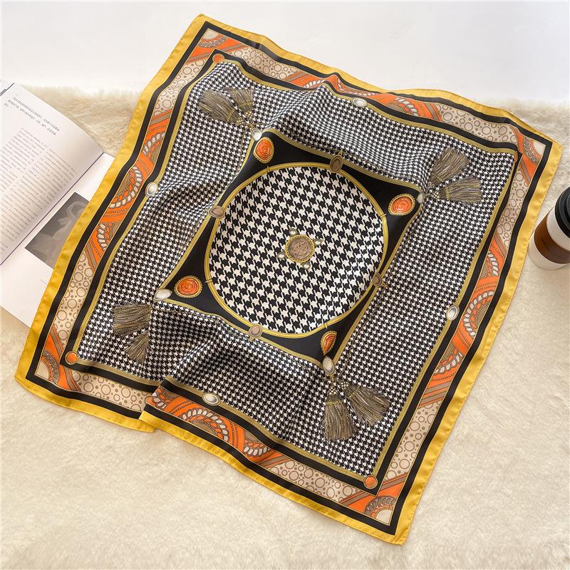 Thousand Birds Plaid Scarf Simulation Silk Square Scarf Small Silk Scarf Versatile Scarf Decorative Tie Hair European and American Style New Women