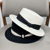 French Retro Simple White Woolen Flat Top Panama Top Hat Female Autumn and Winter British Celebrity Felt Elegant Hat