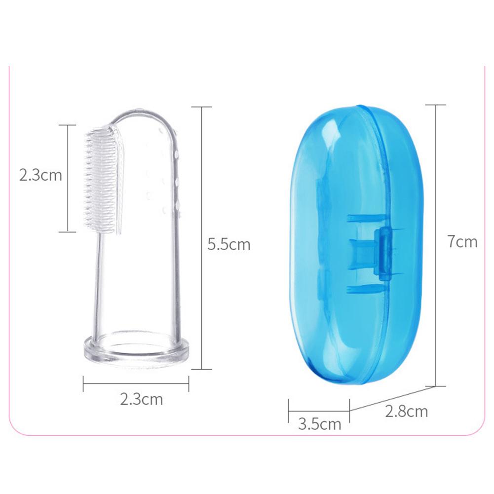 2 bucăți/set periuță de dinți cu mânecă pentru degetul mare pentru bebeluși + set cutie perie pentru masaj pentru degete din silicon moale aleatoriu