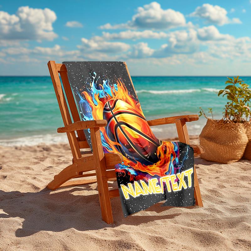 1PC Custom Name Basketball Artwork Beach Towel Highly Absorbent And Sand-Resistant Towel for Swimming, Pool, Yoga, And Travel Lightweight