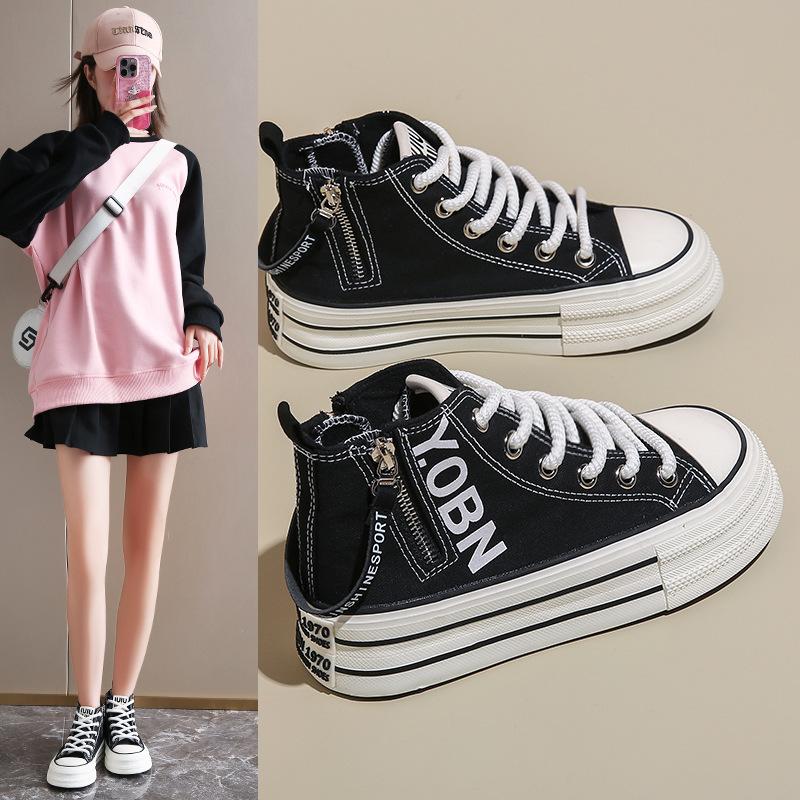 Spring Autumn Women Canvas Flat Shoes High Top Fashion Women Zipper Breathable Fabric Casual Canvas Sneakers Zapatos De Mujer