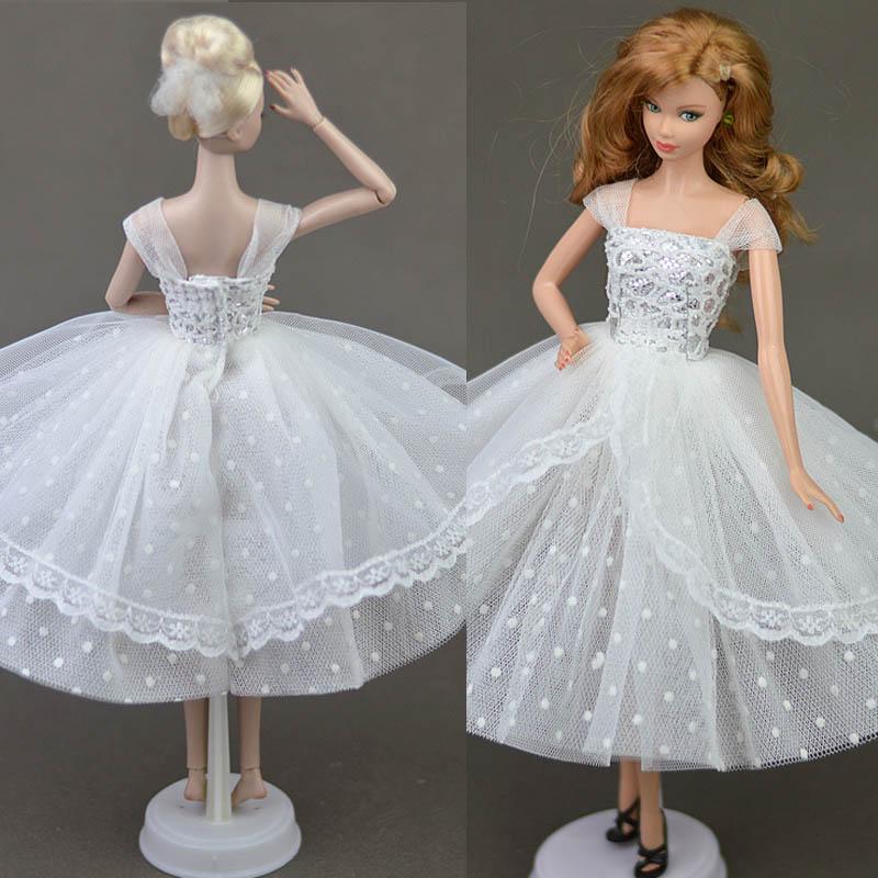 Pure White Doll Dresses Clothes Elegant Lady Evening Dress for Barbie Doll For 1/6 BJD Doll House Gift Doll Accessories