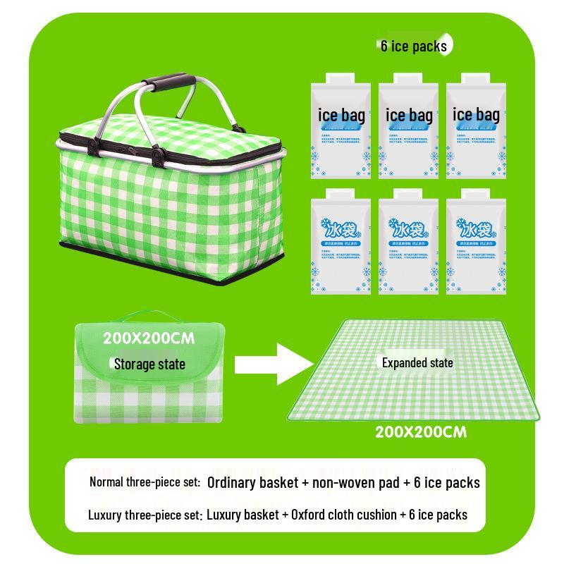 Large Capacity Portable Picnic Basket Cooler Bag with Aluminum Foil for Outdoor Camping