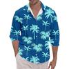 Men's Loose Fit Long Sleeve Beach Shirt Button Down Casual Lightweight Breathable Fabric Tropical Print Shirt for Summer Vacation
