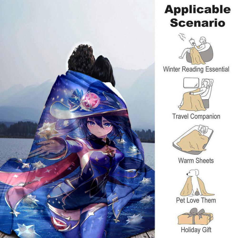 1Pc Genshin Impact Blanket Soft Comfortable Polyester Blanket Four Seasons All Season Blanket Bedroom Office Outdoor Use Anime Style Throw Christmas G