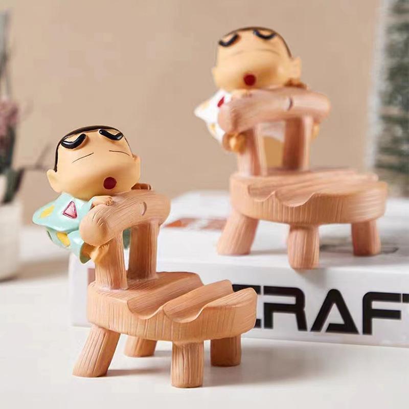9cm Crayon Shin Chan Anime Figure Kawaii Phone Holder Accessories Cartoon Action Figure PVC Model Toys Doll Desktop Decorative