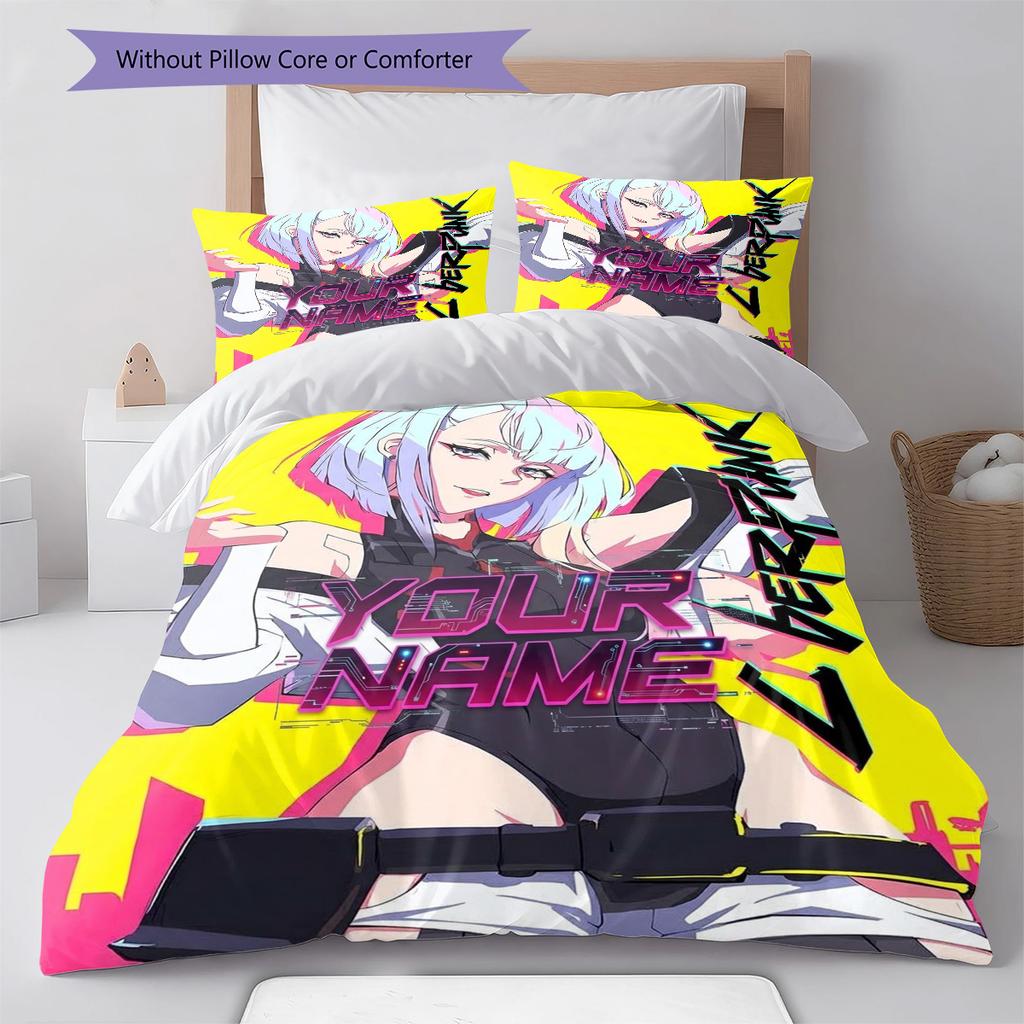Cybernetic Future Heroine Custom Name Pattern Bedding Quilt Set Quilt Cover Pillowcase Home Birthday Gift(1 * duvet cover + 2 * pillowcase, without co