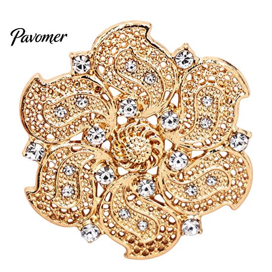 Decorative Lapel Pin Retro Rhinstone Flower Brooch for Women, Golden Plated Alloy Floral Vintage Pin, Clothing Jewelry Accessories Wedding Party Prom