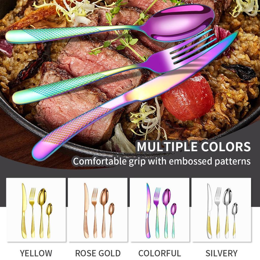 Zestaw 24-częściowej, pozłacanej zastawy stołowej ze stali nierdzewnej o wysokiej wartości: Zestaw noży, widelców i łyżek dla 6 osób, z motywem gwiazdy i diamentu, w pudełku prezentowym.