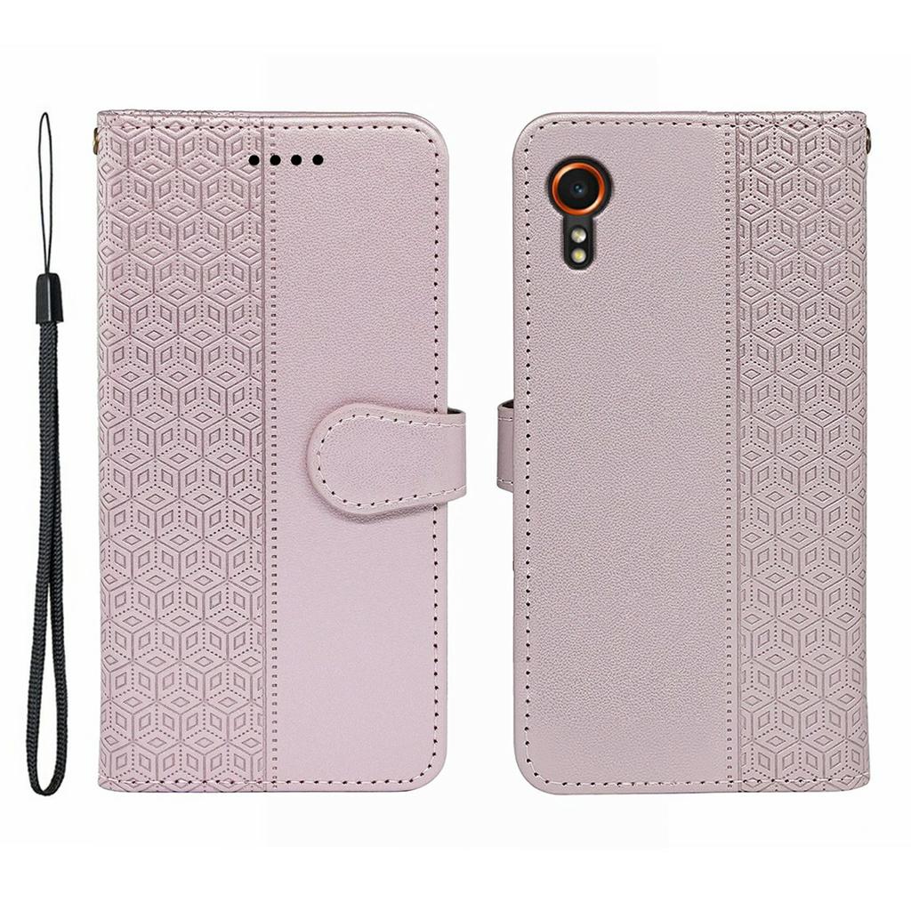 For Samsung Galaxy Xcover7 Case Anti Scratch Splicing Imprinted Rhombus Leather Phone Cover