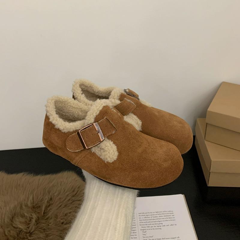 Retro thick-soled fluffy shoes women's shoes wear new autumn and winter matte and fleece warm cotton shoes
