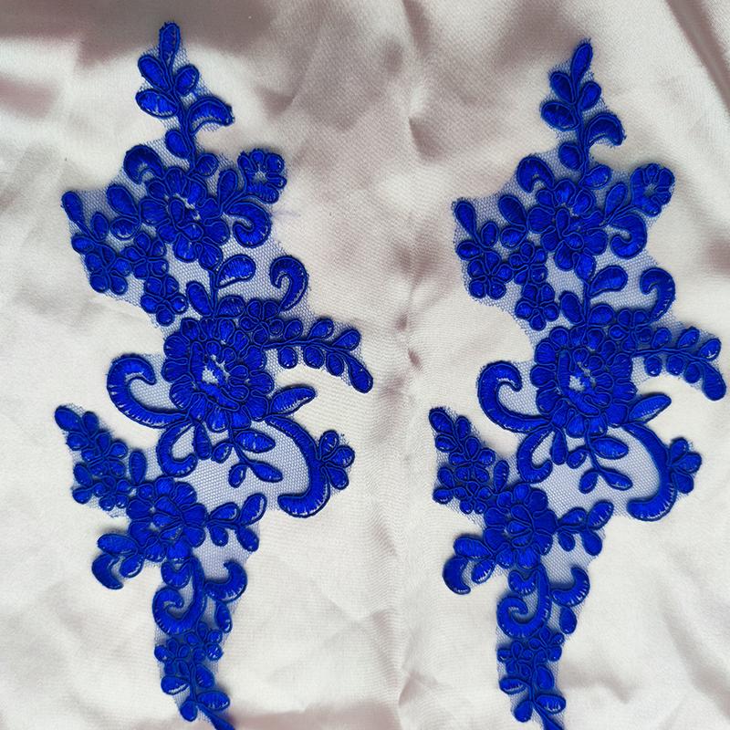 Lace Applique Sew on Patch Fabric 1Pair Embroidery Flower Exquisite Trim Patches Crafts Stickers Bag Gown Decoration Wholesale