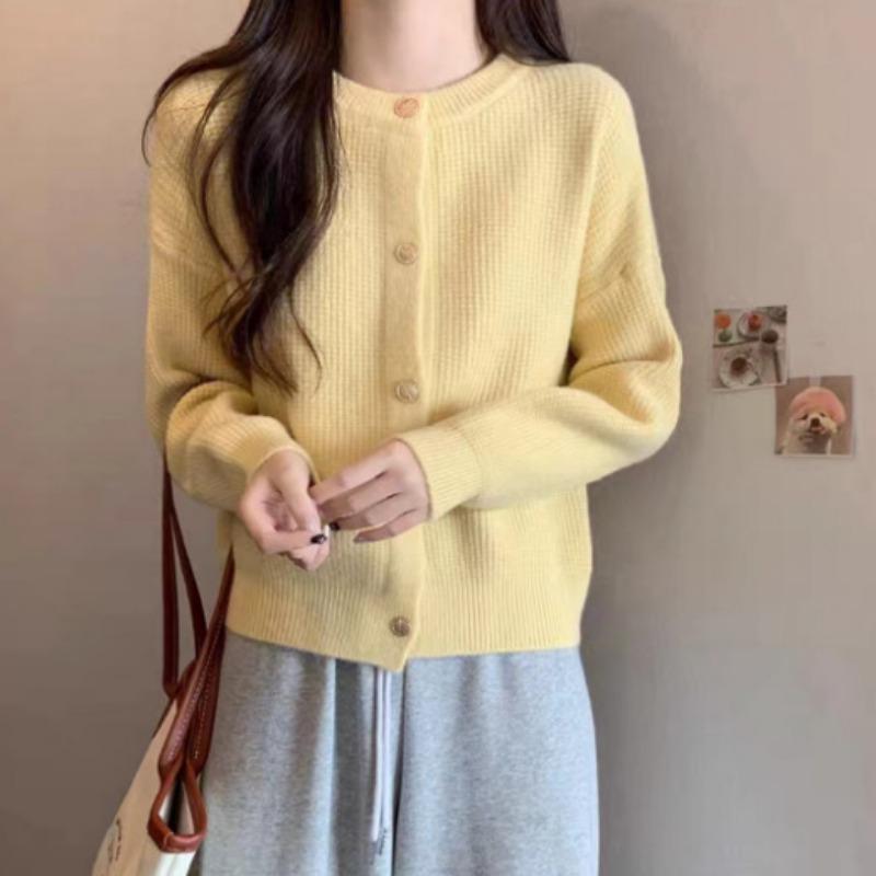 Temperament Knitted Cardigan Women's Autumn and Winter New Solid Color Simple Fashion Versatile Sweater Jacket