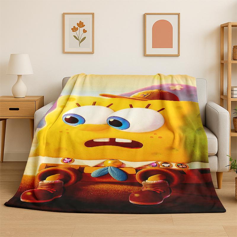 Cartoon S-SpongeBob Patrick Star Flannel Blanket Soft Warm Throw Blanket for Bedroom Living Room Bed Travel Camping Picnic Kid