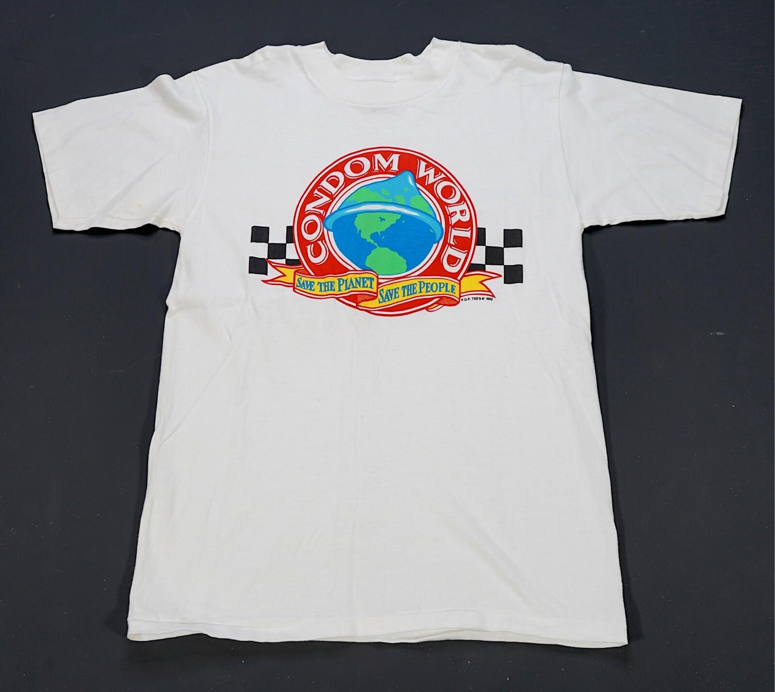 Vintage Condom World Save The Planet Save The People 1992 T Shirt 90s SZ L XL