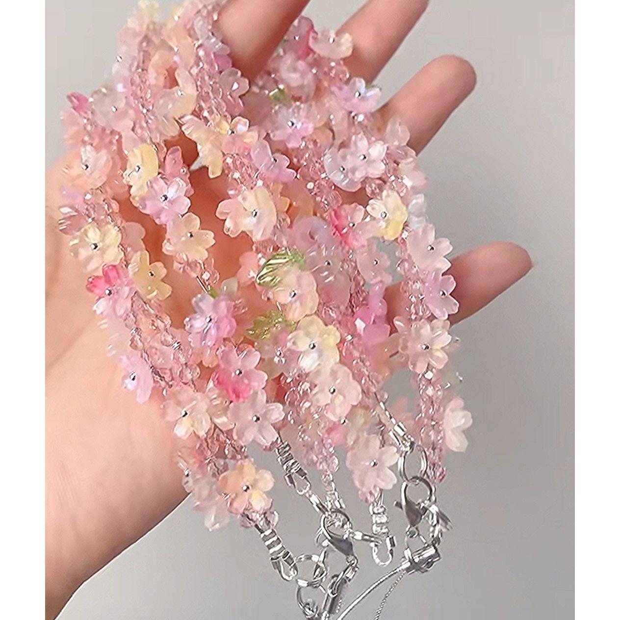 

New Spring Flower Phone Strap Lanyard Cute Kawaii For iPhone 15 17Promax CCD Camera Schoolbag Ins Korea DIY Bead Gift Other