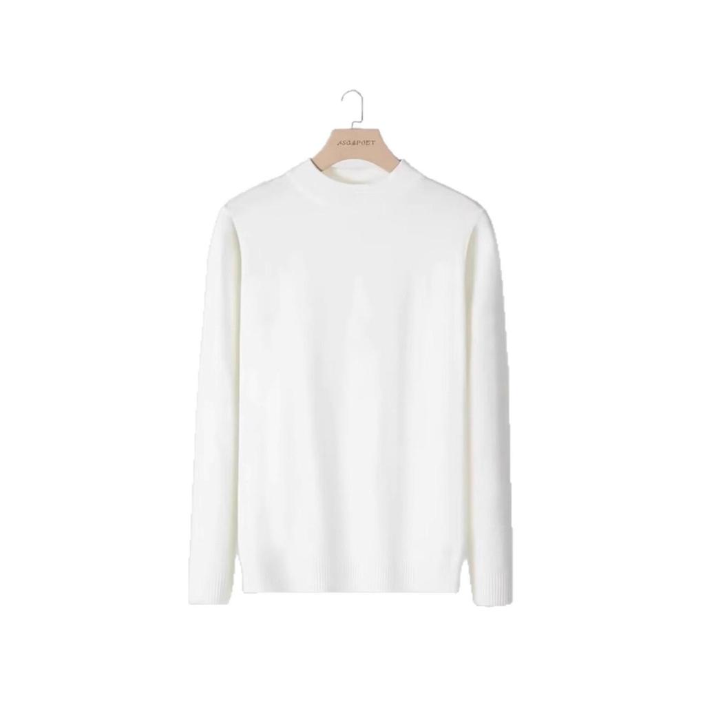 Men's Solid Color Wool Knit Sweater - Half-High Neck, Warm, Trendy Autumn/Winter Base Layer