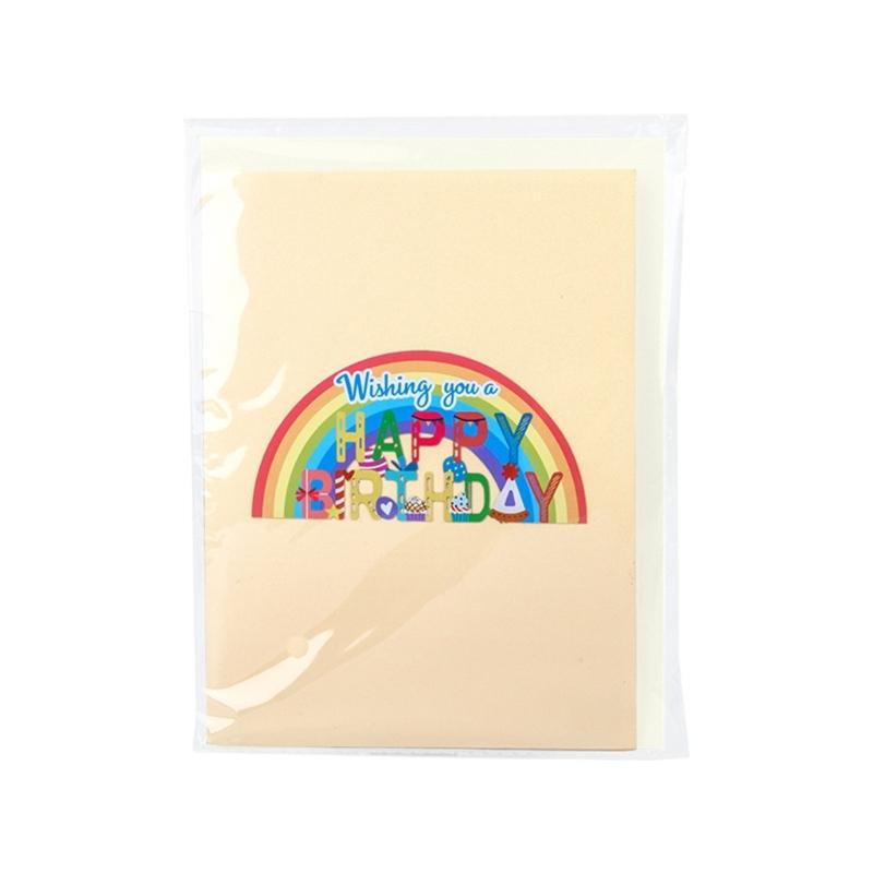 Elegant 3D Popup Birthday Greeting Card with Rainbow Theme Colorful Design Perfect Gift for Women Men and Children