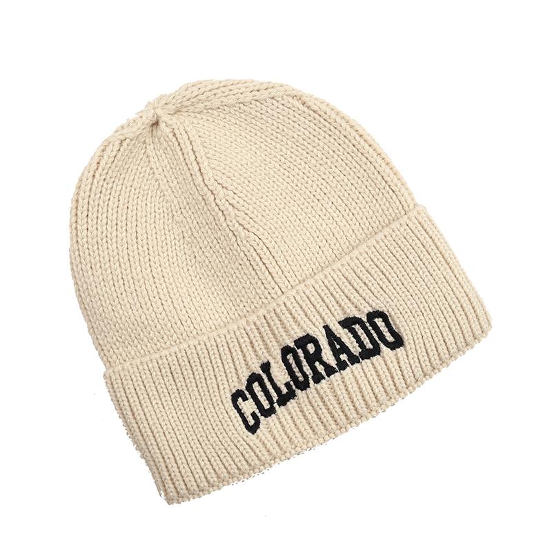 

1 шт. Зимняя теплая шапка-бини с вышивкой букв, ветрозащитные повседневные вязаные шапки для мужчин и женщин, подходят для повседневной носки, путешествий One Size бежевый