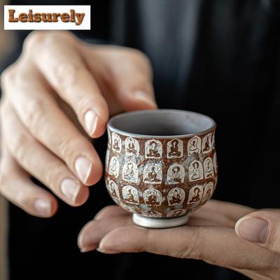 50ml retro hliněný čajový hrnek ze starého kamene, ručně vyrobený Buddha, zlacený stříbrný keramický mistrovský pohár, ochutnávková čajová miska Big Belly, čajové nádobí Chazhan