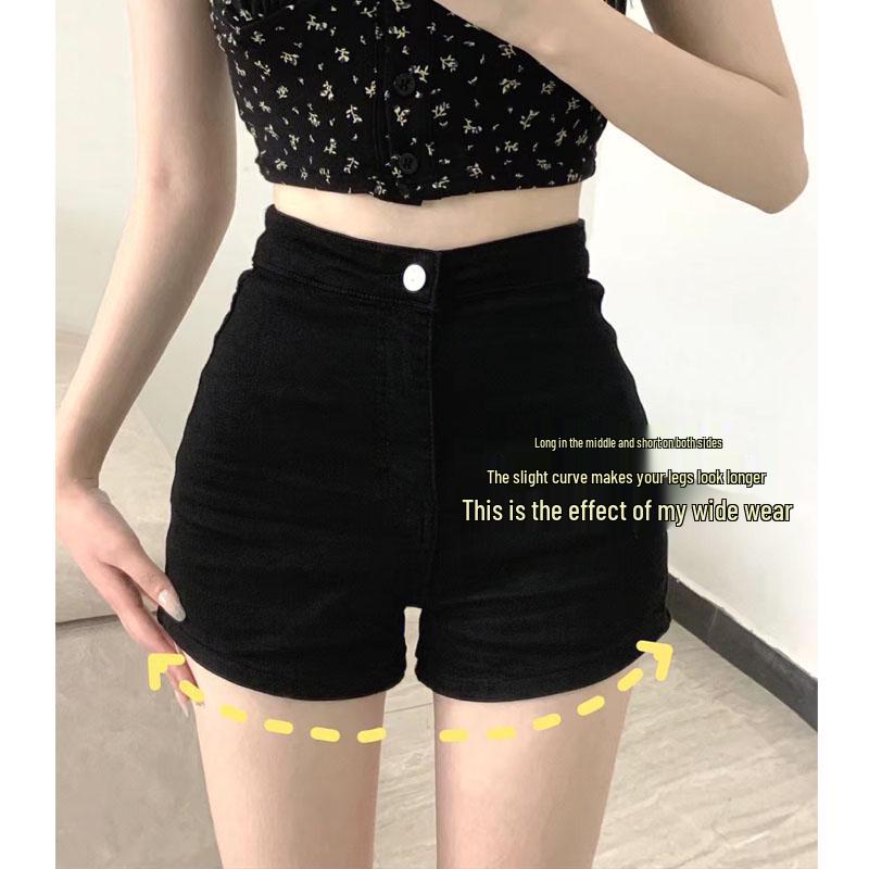 

Women s 2025 Black Denim Hip-Hugging Hot Pants - Sexy, Slim-Fit, Leg-Lengthening Shorts S