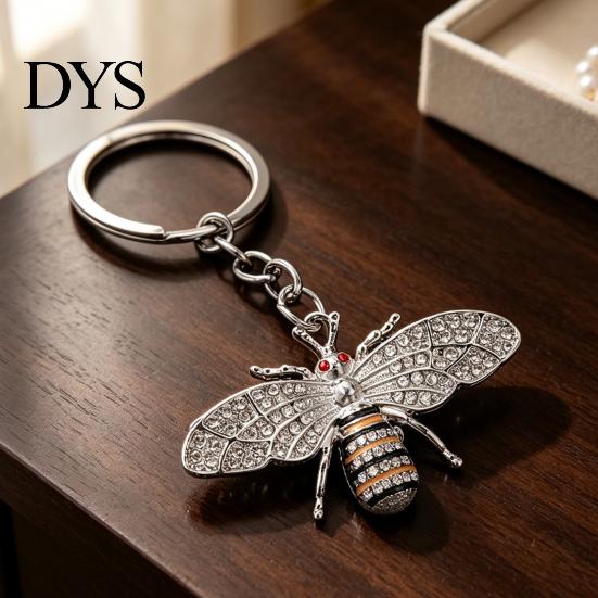 Fashion Purse Decoration Rhinestone Bee Keychain for Women, Bing Alloy Car Decorative Backpack Accessory Key Ring, Accessories Handbags Backpacks