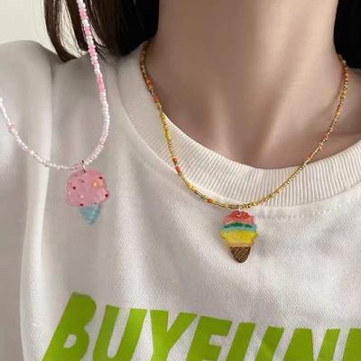 Collana con Pendente Gelato Colorato di Perline Dolce ed Elegante – Carino, Durevole e Versatile Accessorio per Clavicola per Donne.