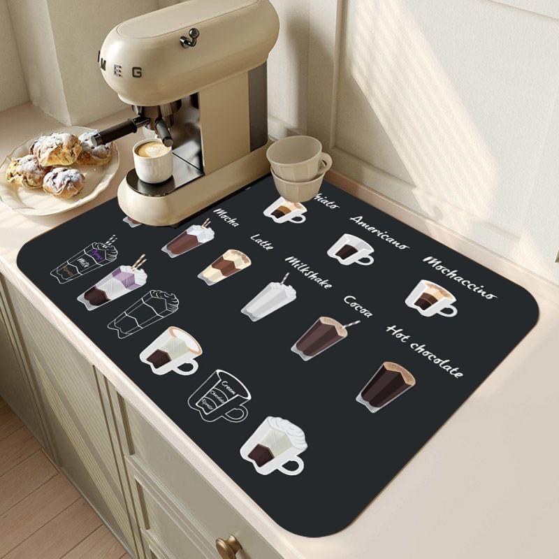 Retro Coffee Maker Mat Kitchen Drain Pad Non-slip Dish Drying Mats Quick Dry Tableware Faucet Placemat Dinnerware Washable