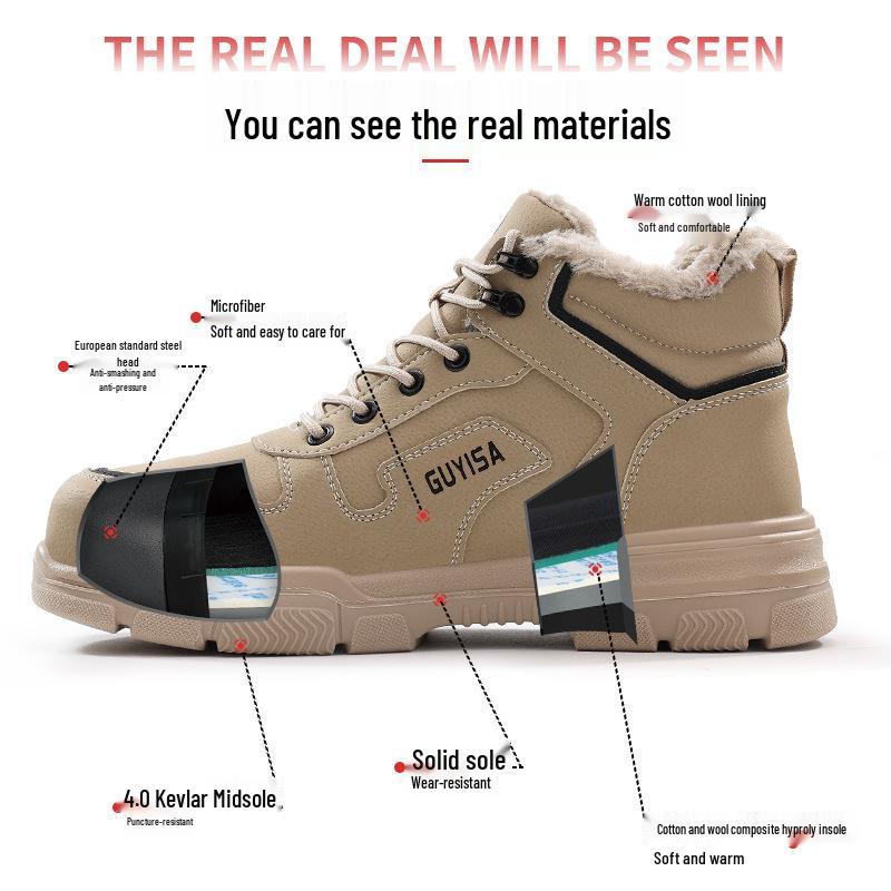Pánské zimní vysoké bezpečnostní boty s ocelovou špičkou, s fleecovou podšívkou, proti nárazu, proti propíchnutí, odolné proti opotřebení, pro staveniště