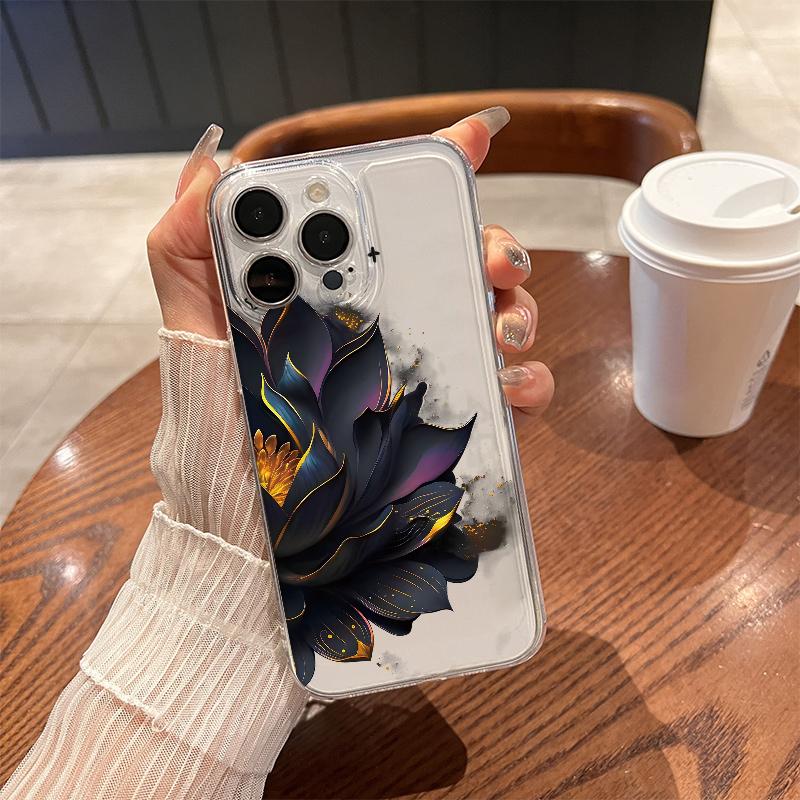 

Black Lotus FlowerPhone Case for iPhone 17 Air 16 15 14 13 12 11 Pro Max Plus Mini 8 7 Soft Transparent Cover Fundas Accessory iPhone 13Mini