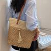 Bolso tote tejido de paja con borlas para bolsos de playa de mujer