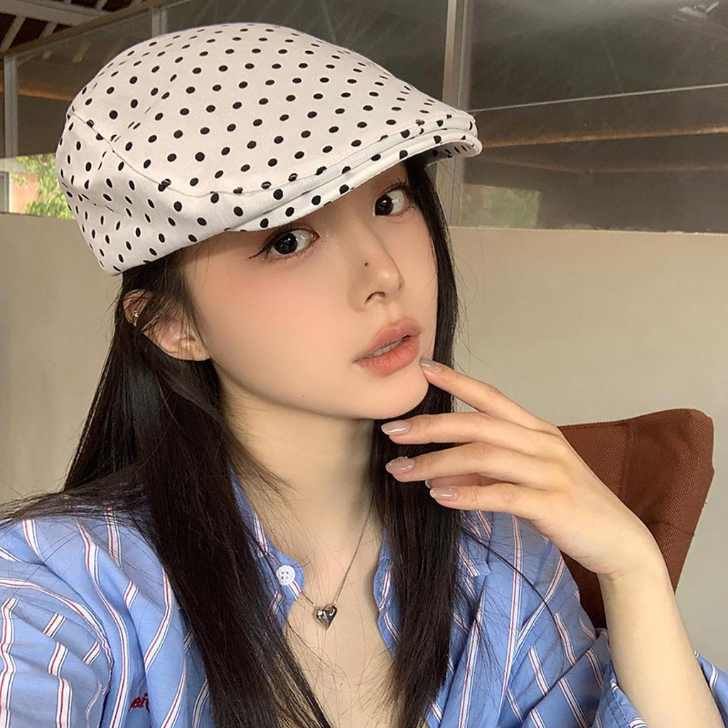 Fashion Polka Dot Beret Hat for Women Soft Cotton Spring Summer Sunshade Forward Cap JK Girls Newsboy Painter Artist Caps
