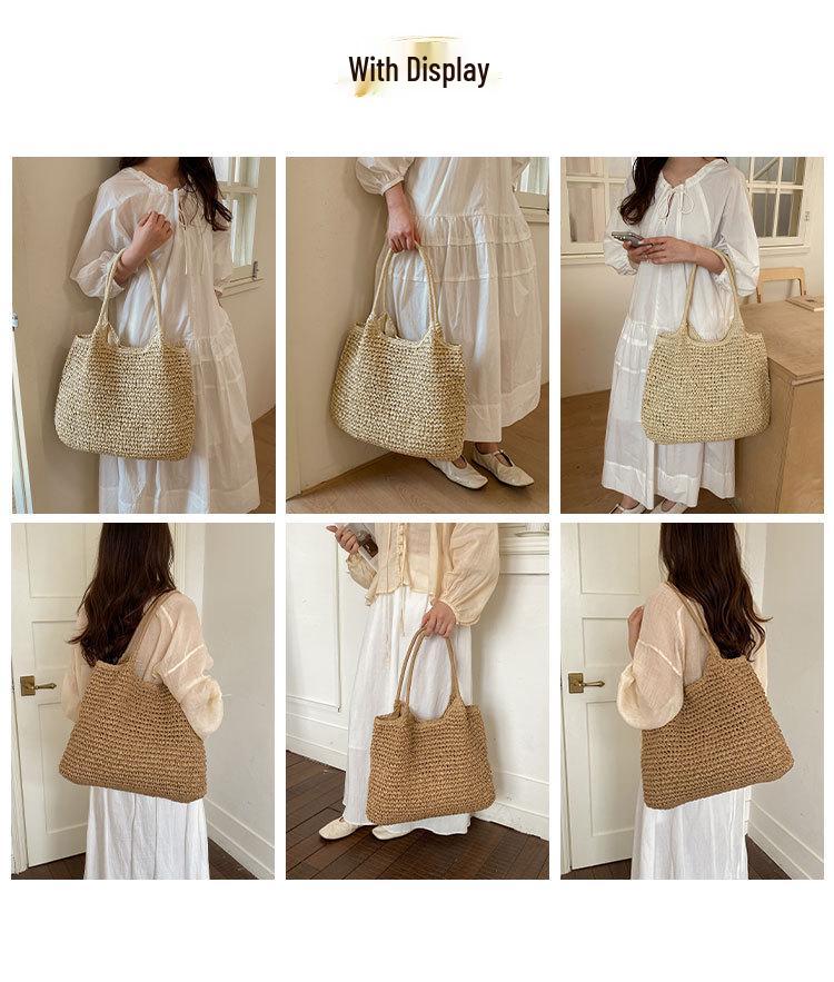 2026 Lazy Style Large Straw Woven Tote Bag for Beach Vacations