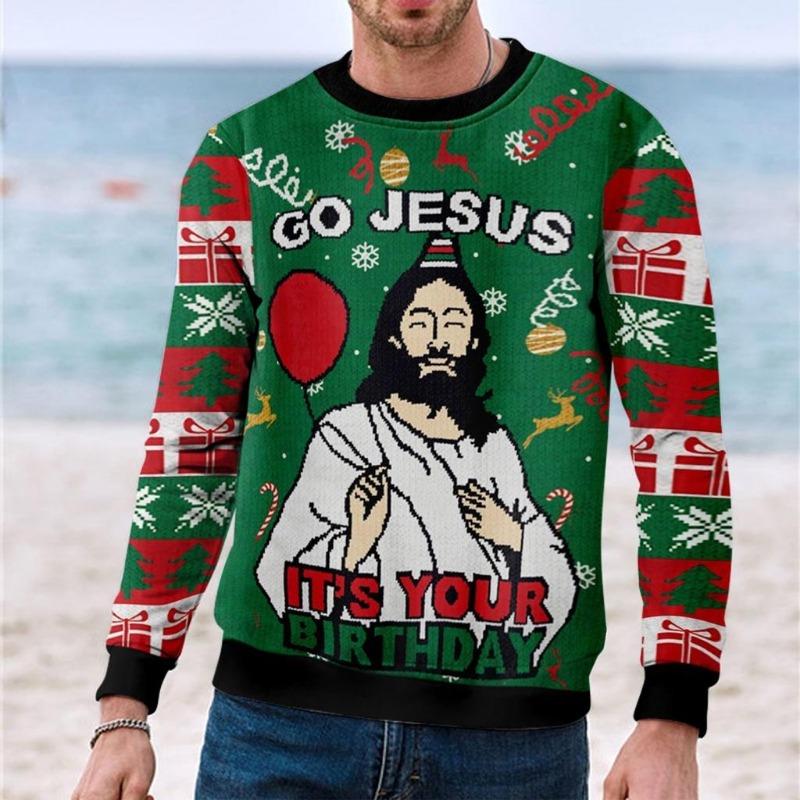 Spring And Autumn Jesus Christmas T Shirt Kids Boy Print Streetwear Men's Outdoor Pullover Long Sleeve Top Clothes